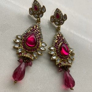 Indian Fashion Earrings - Hot Pink & Gold